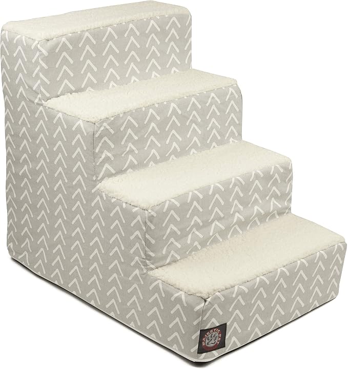 Majestic Pet Portable Pet Stairs | Soft Sherpa Steps Foam Feeling | Steps for Dogs & Cats | Dog & Cat Ramp | Indoor Only | Max Weight: up to 250 Lbs, 4 Step, Boho Arrow Light Gray