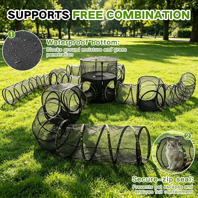 CypherX 13-in-1 Extra Large Catio Outdoor Cat Enclosure, 2-Tier Pop Up Cat Tents with Tunnels for Large Cats, Pet Tower Playpen House, Heavy Duty Outside Mesh Playground for Multiple Pets, Camo