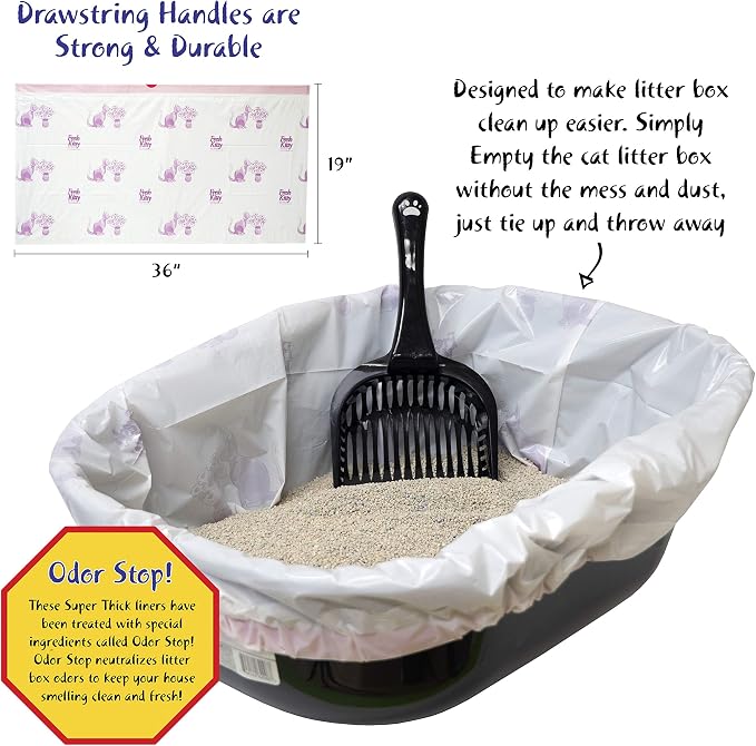 80 Count Fresh Kitty Litter Box Liners Super Thick, Durable, Easy Clean Up Jumbo Drawstring Scented Litter Pan Liners, Bags for Pet Cats