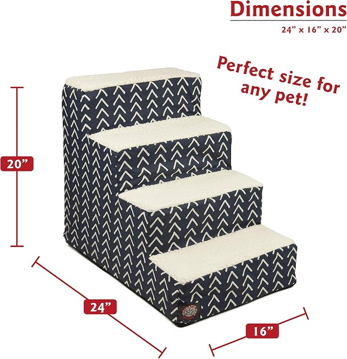 Majestic Pet 4 Step Portable Dog Stairs for Small Dogs to get on Bed Supports 25 lbs or Less – Dog Steps for High Bed with Machine Washable Cover – Pet Stairs for Cats Boho Arrow Navy Blue