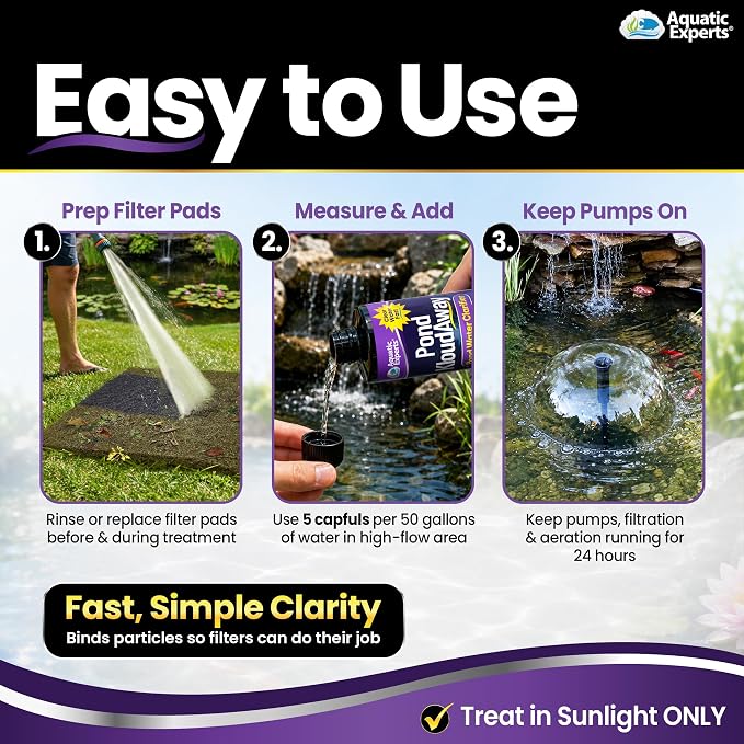 Pond KloudAway Pond Water Clarifier – Clears Cloudy Pond Water, Clumps Particles for Easy Removal, 1 Liter, Aquatic Experts