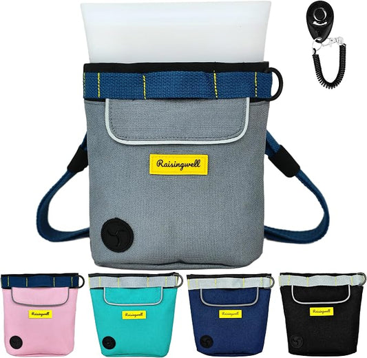 Raisingwell Dog Treat Pouch for Pet Walking and Training with Clicker 2 Cup Silicone Bag Small Fanny Pack Holder for Puppy Snack Dispenser Kit for Leash and Outdoor Use (Gray)