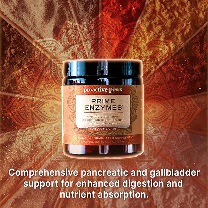 PROACTIVE PAWS Prime Enzymes – Digestive Enzyme Supplement for Dogs and Cats with Taurine, Papaya & Pineapple for Digestive Support and Nutrient Absorption