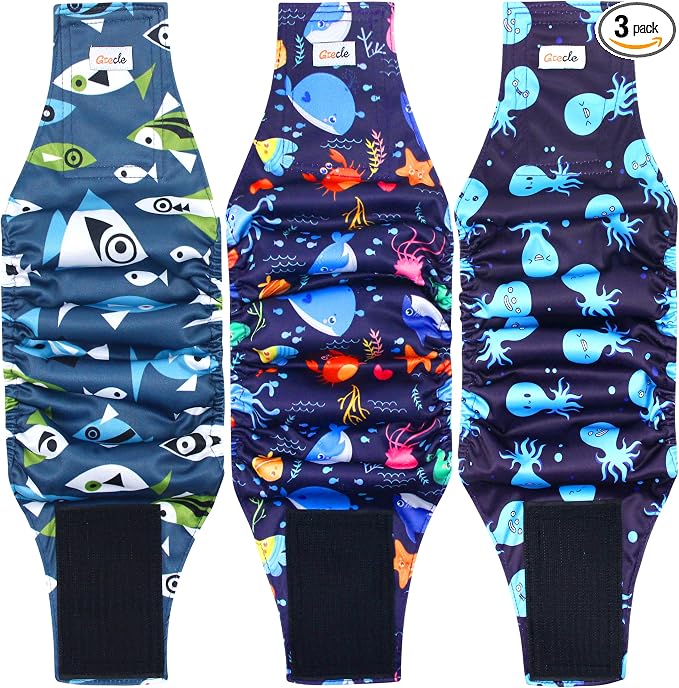 Reusable Dog Diapers Male 3Pcs, Premium Washable Belly Bands for Male Dog XLarge, High Absorbing Male Dog Wraps for Doggie Puppy in Incontinence, Excitable Urination and Training(Seafloor,XL)