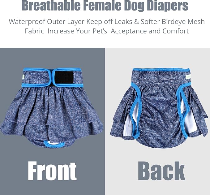 wegreeco Dog Diapers Female (3 Pack), Highly Absorbent Dog Diapers for Female Dogs Washable in Heat, Incontinence, or Excitable Urination (Jeans, X-Large)