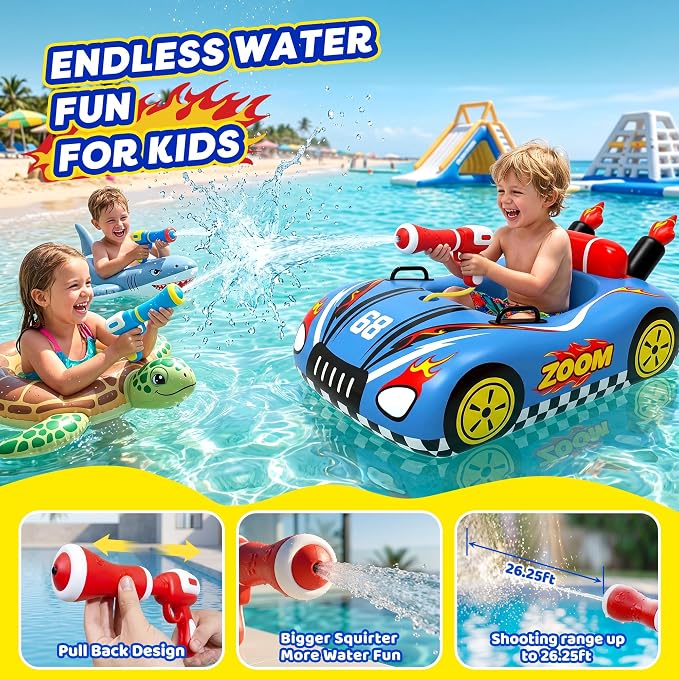 Inflatable Pool Floats for Kids with Water Gun, Race Car Toddler Pool Float for Boys, Ride-on Pool Toy with Built-in Squirt Gun Unlimited Ammo,CPC Certified Summer Outdoor Water Toys Ages 3-8