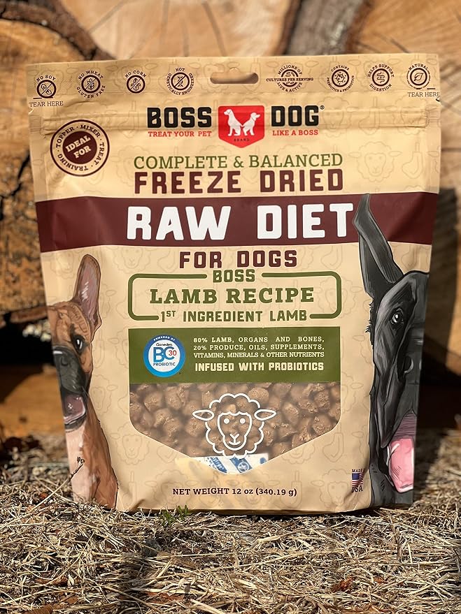 Boss Dog Complete & Balanced Freeze Dried Raw Diet for Dogs, Lamb Recipe, 12 oz Bag (Bag of 2)