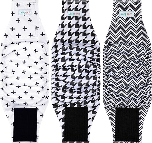 Langsprit Belly Bands for Dogs (Pack of 3) - High Absorbing, Washable & Reusable Diapers XL