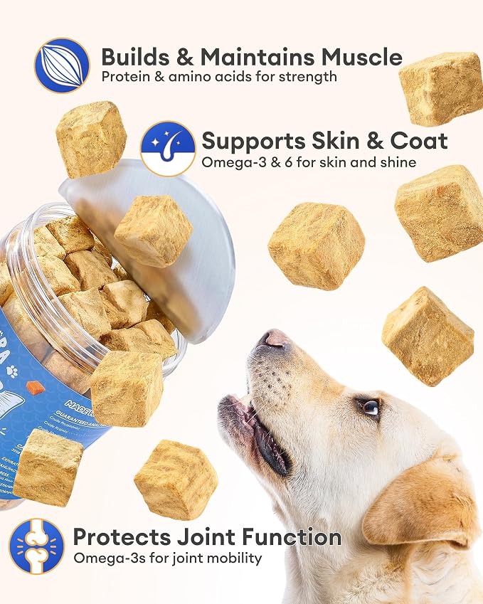Freeze Dried Salmon Dog Treats - 100% Wild-Caught Single Ingredient, Whole-Cut Large Pieces –Grain-Free, High Protein Low Calorie, Omega-3 for Skin & Coat, Training Treats for All Dogs(4oz)