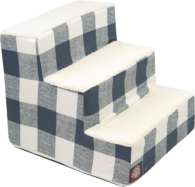 Majestic Pet Portable Pet Stairs | Soft Sherpa Steps Foam Feeling | Steps for Dogs & Cats | Dog & Cat Ramp | Indoor Only | Max Weight: up to 250 Lbs, 3 Step, Anderson Check Navy Blue