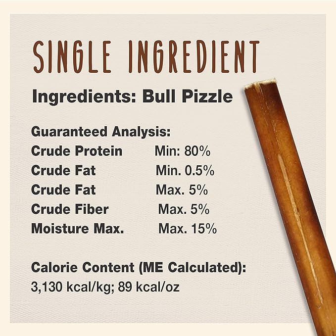 Cadet Bully Sticks for Small Dogs – All-Natural Beef Pizzle, High Protein, Low Fat, Long-Lasting, Grain & Rawhide-Free Dog Chews for Aggressive Chewers, Small (6 Ounce)