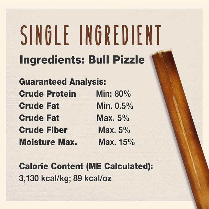 Cadet Bully Sticks for Small Dogs – All-Natural Beef Pizzle, High Protein, Low Fat, Long-Lasting, Grain & Rawhide-Free Dog Chews for Aggressive Chewers, Small (12 Ounce)