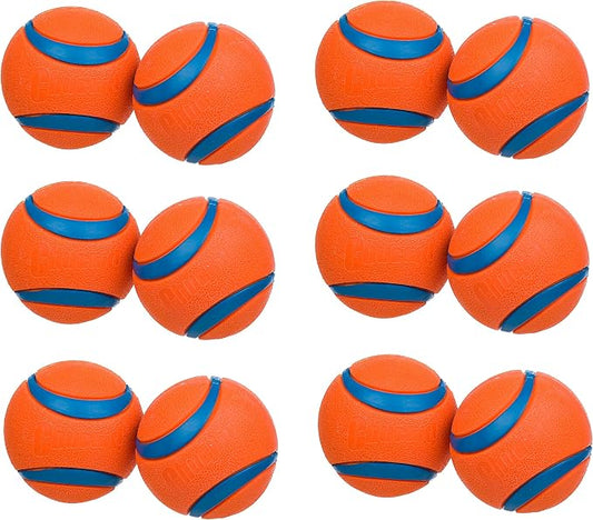 Chuckit! Medium Dog Toy Ball (6 Pack, 12 Balls Total, 2.5-Inch, Orange, Water Resistant, Medium Breeds)