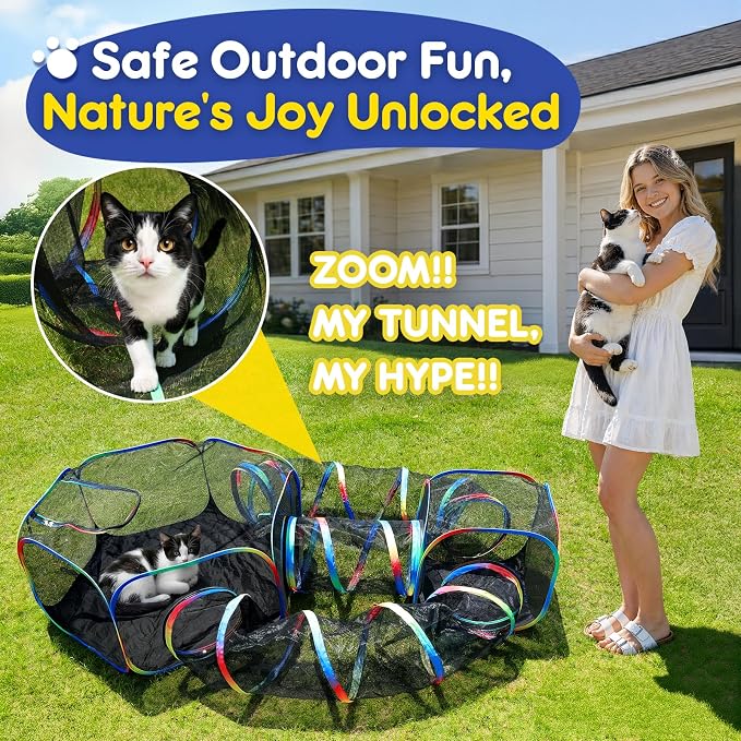 Outdoor 5-in-1 Portable Cat Tunnels - Cat Enclosure with Tent for Indoor Cats, Enclosed Catio for Kitty & Small Animals