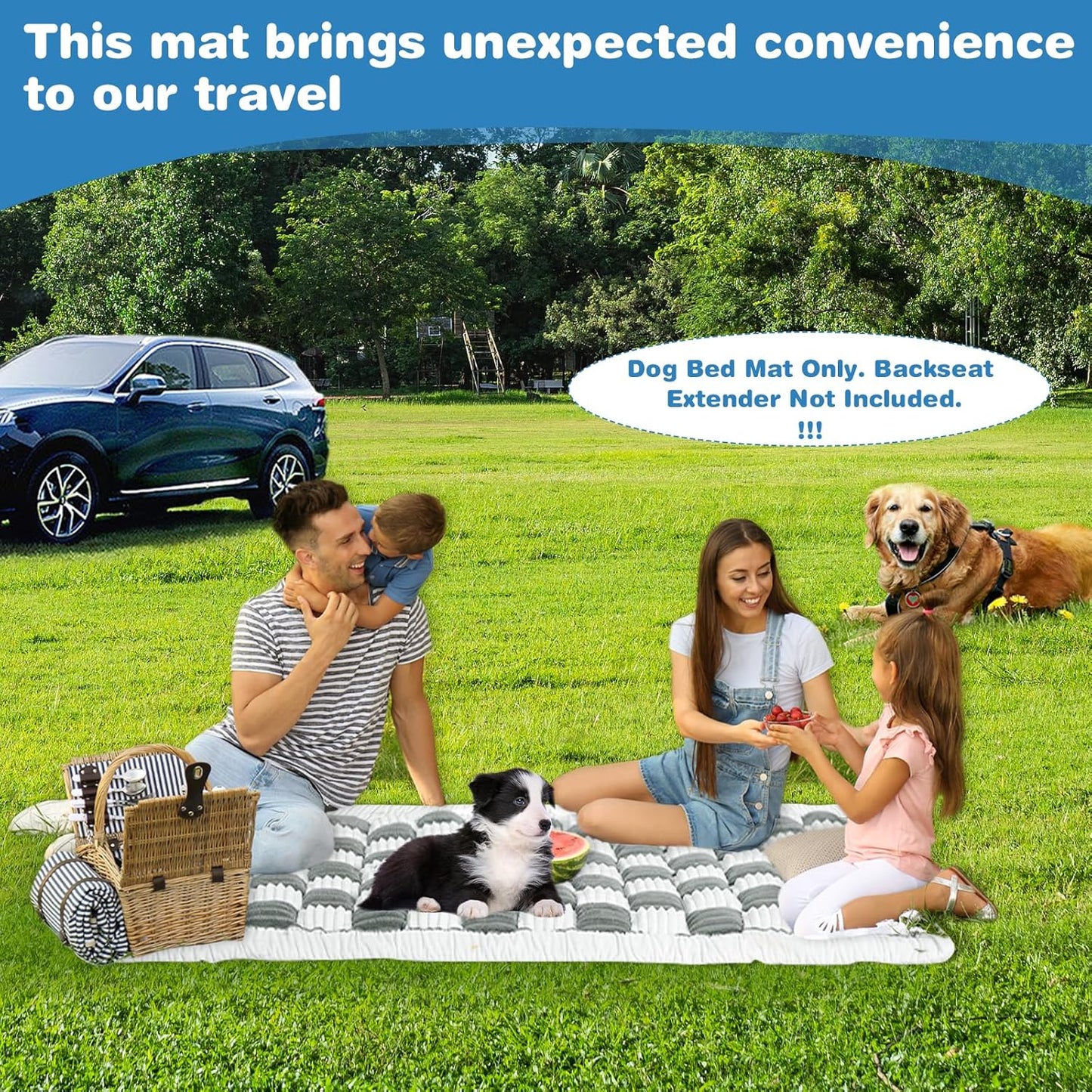 VClife Plaid Dog Car Bed Mat, Non-Slip Backseat Extender Pet Blanket, Washable Dog Bed Mat for SUVs, Sedans & Small Trucks, Portable Travel Pad for Dogs, Wear Resistant, Pet Friendly, Gray, 51"×23.6"