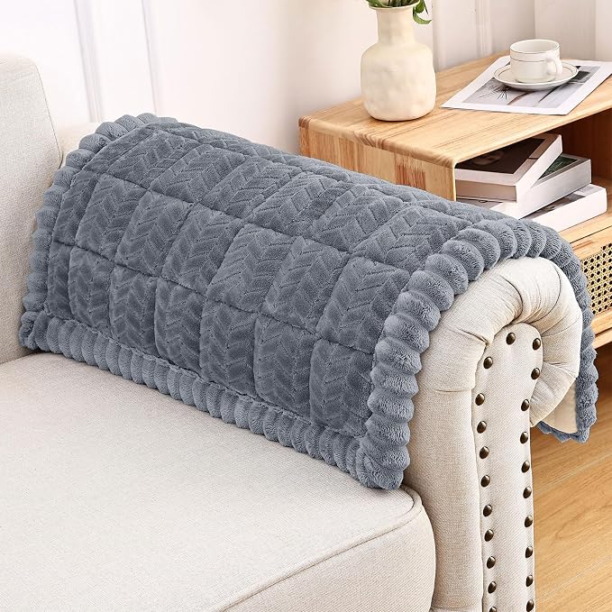 Smiry Couch Cover for Dogs, Non Slip Fuzzy Pet Sofa Arm Covers Washable for Armrest & Backrest, Soft Thick Furniture Protector for Cats Dogs, Against Fur, Dirt (Grey, 27.6"x27.6")