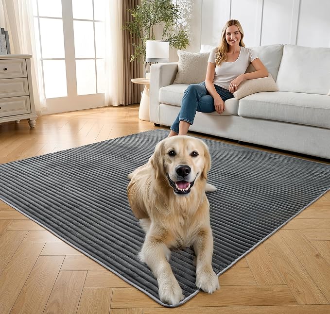 FunFurry Flannel Washable Pee Pad for Dogs - 2 Pack Reusable Dog Pee Pads Extra Large, Fast Absorb Pet Playpen Mat with Non-Slip Back, Waterproof Puppy Training Pad. (Dark Grey, 36" X 72")