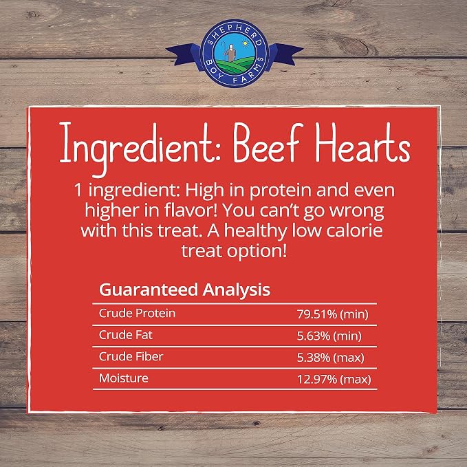 Shepherd Boy Farms Freeze Dried Dog and Cat Treats, Beef Heart, All Natural Single Ingredient Freeze-Dried Dog Treat & Snacks, Made in USA, High Protein, Essential Nutrition of Raw Food, 8oz