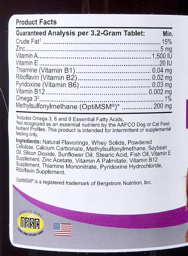Kala Health Comfort DermGard Skin and Coat Supplement for Dogs, 60 Count, Supports Healthy Skin, Shiny & Reduce Excessive Shedding, Contains MSM, Fish Oil & Omega 3, 6, and 9 Essential Fatty acids