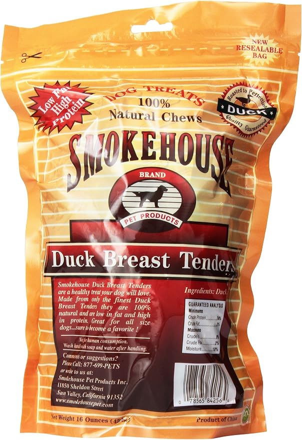 Smokehouse 100-Percent Natural Duck Breast Tenders Dog Treats, 16-Ounce