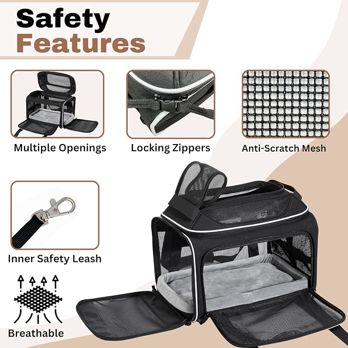 Airline Approved Top-Expanding Pet Carrier on Wheels- Extra Spacious Soft Lined Carrier! 18x11x11 (Mesh Sides)