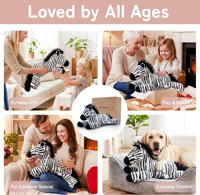 Niuniu Daddy 25" 5 lb Weighted Zebra Stuffed Animal for Adults Kids, Giant Large Soft Body Pillow Plush Toy for Sleeping Huggable, Gift for Everyday Comfort