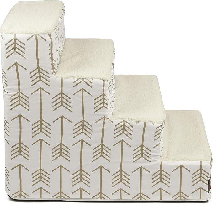 Majestic Pet Portable Pet Stairs | Soft Sherpa Steps Foam Feeling | Steps for Dogs & Cats | Dog & Cat Ramp | Indoor Only | Max Weight: up to 250 Lbs, 4 Step, Arrow White/Gold