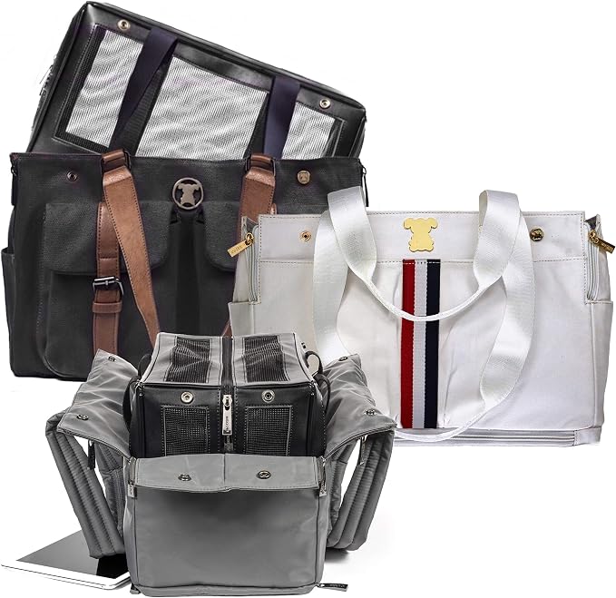 Shell Tote (Shell Tote ONLY for USE with Base PET Carrier, Stripe Canvas - White/RED White Blue)