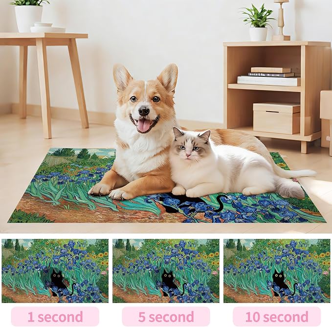 Black Cat Pet Feeding Mat, Absorbent Dog/Cat Food Mat for Food and Water Bowl, Non-Slip Quick Dry Pet Placemat Floor Protector for Messy Drinkers(12 x 20 in)
