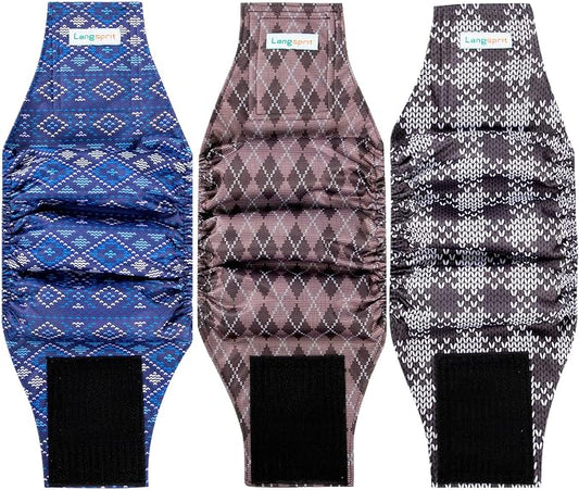 Langsprit Dog Belly Bands Pack (3) - High Absorbing, Washable Reusable Diapers - Small to XXL Plaid-1