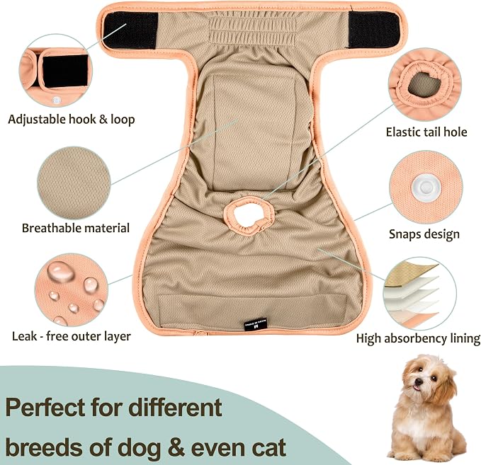 Female Dog Diapers - Premium Reusable Diapers for Doggie in Heat - Highly Absorbent Dog Diapers Female for Pet Incontinence with Adjustable Snaps Yellow, XXL