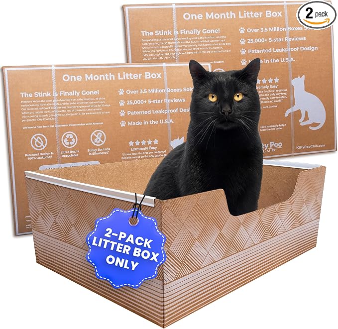 Kitty Poo Club Disposable Cat Litter Box 2-Pack, Patented Leak-Proof Design, 2-Months Odor Control, Made in USA, Perfect for Travel & Multi-Cat Homes