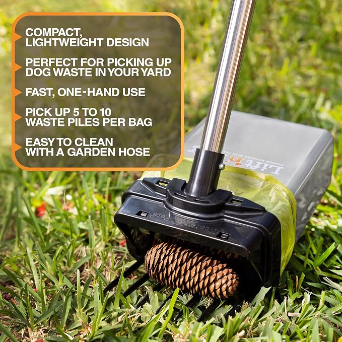Neater Pet Brands Lift N’ Bag 2.0 Dog Pooper Scooper with Bag Attachment & 22" Pole for Small to Large Dogs, New & Improved Design, 15 Refill Bags, Heavy Duty Dog Poop Scooper for Yard, One-Hand Use