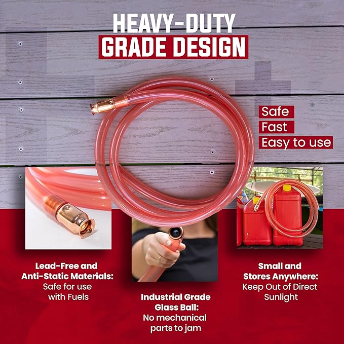 1” x 10’ Self-Priming Shaker Jiggler Siphon Hose, FlowPro Siphon Gas & Fuel Transfer Pump, Gas Can Siphon for Boats, Jet Ski, Pontoon. Water Siphon Pump for Hot Tub Drain and Cold Plunge | 10 GPM