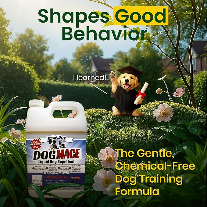 Nature’s MACE Dog Mace, Dog Repellent for Yard, Potty Training Tool Spray, Indoor & Outdoor, Pee Deterrent, Safe Around Kids, Pets, Garden & Plants, 1 Gallon Concentrate, Treats 48,000 Sq. Ft.