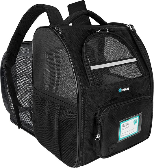 PetAmi Expandable Dog Backpack Carrier for Cats & Pets, Breathable Cat Carrier Backpack with Top Window & Multi-Entry, Ventilated Foldable Travel Carrier for Small Medium Pets up to 18 lbs, Black