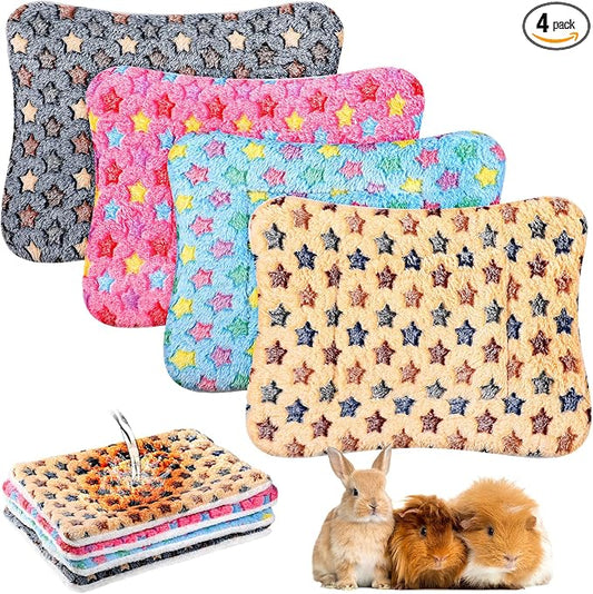 Haull 4 Pcs Waterproof Guinea Pig Bedding Soft Dog Cat Bed Crate Mat Small Animal Plush Cage Liners Rabbit Bunny Kennel Pad Reversible Cozy Pee Thickened Hamster Pad(Star,13 x 10 Inch)