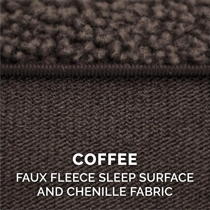 Furhaven Pillow Dog Bed for Medium/Small Dogs w/ Removable Bolsters & Washable Cover - Sherpa & Chenille Sofa - Coffee, Medium