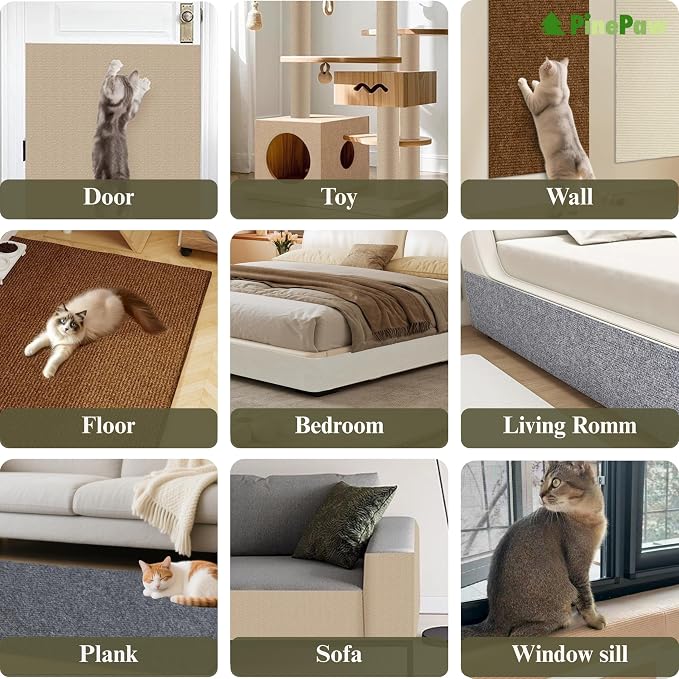 PinePaw Cat Scratch Furniture Protector - Trimmable Self-Adhesive Carpet DIY Climbing Cat Scratcher Pad for Couch Protector from Cat Claws Scratching Covering Cat Tower (Darkgrey 11.8'' × 39.4'')