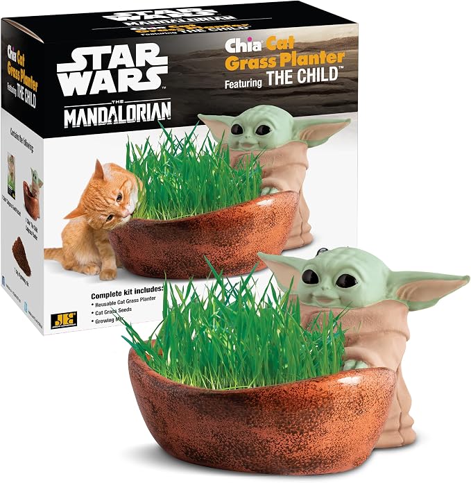 Chia Cat Grass Planter - Star Wars The Mandalorian The Child – Healthy Treat for Your Cat - Decorative Pottery Planter, Easy to Do and Fun to Grow, Novelty Gift, Perfect for Any Occasion