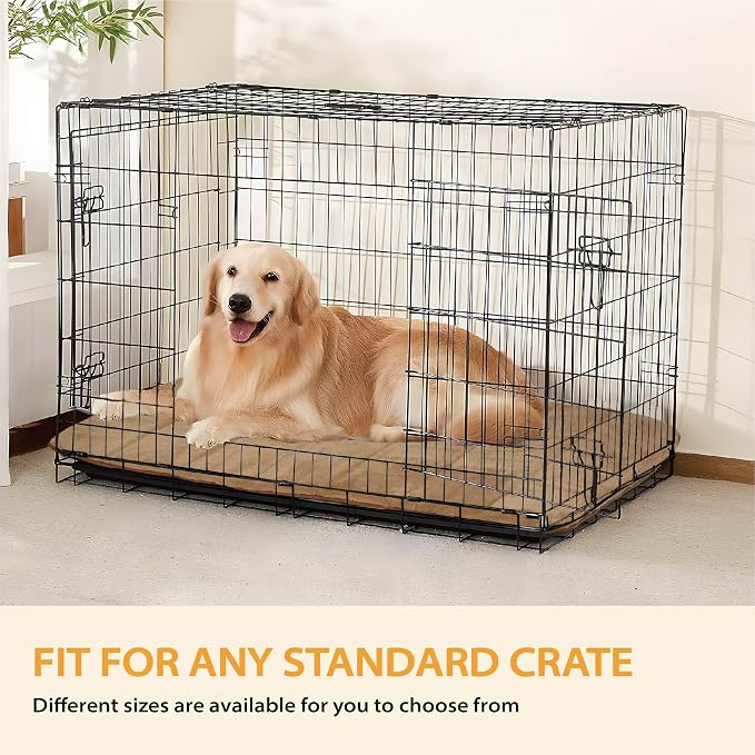 Dog Crate Pad for Large Dog - 35"x23" Memory Foam Dog Bed, Washable & Anti-Slip Dog Bed Mat, Ultra Soft Kennel Pad for Dogs Cozy Sleeping Mat, Khaki