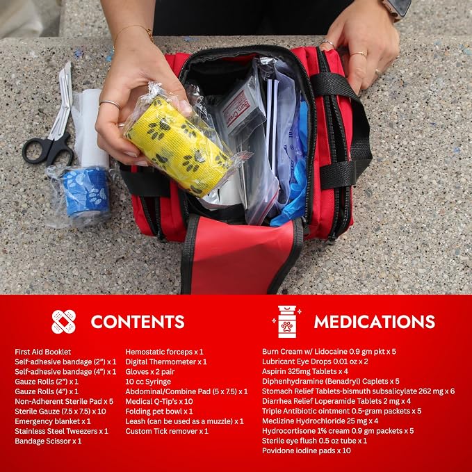 Cat & Dog First Aid Kit - Dog Emergency Kit, Health Supplies & Wound Care -with Thermometer, Bandages for Wounds - Essentials, Travel Bag (Small)