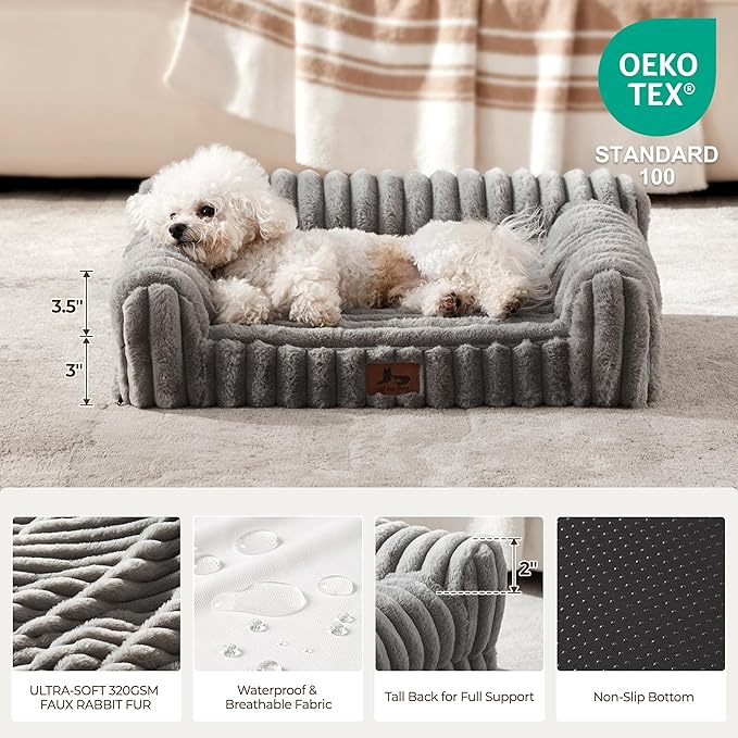 Orthopedic Dog Bed Medium Pet Beds with Removable Washable Cover, Couch-Like Sofa Design for S to XXL Dogs Up to 25 lbs, with Soft Short Plush Surface & Foam, 30x20x8.5 Inch, Grey