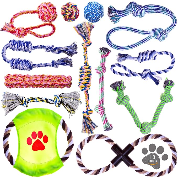 Pets&Goods Dog Grooming Combs & Rope Toy Bundle - Gentle Tear Stain Remover and 13-Pack Durable Rope Toys for Puppies & Small Dogs