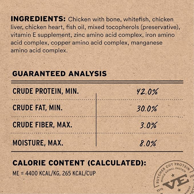 Vital Essentials Freeze Dried Cat Food, Raw Protein Chicken & Whitefish Micro Nibs | Complete Meal or Mixer | 96% Meat, Organs & Bone | High Protein, Low Carb, Grain Free, Dry Cat Food | 25 oz
