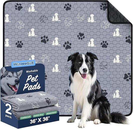 WanpeeGoo Washable Pee Pads, Puppy Pee Pad for Dogs, 2 Pack Absorbent Reusable Training Dog Pads Pet Puppy Pads, Non-Slip Potty Pads for Whelping, Playpen, Crate, Bed, Grey 36"x36"