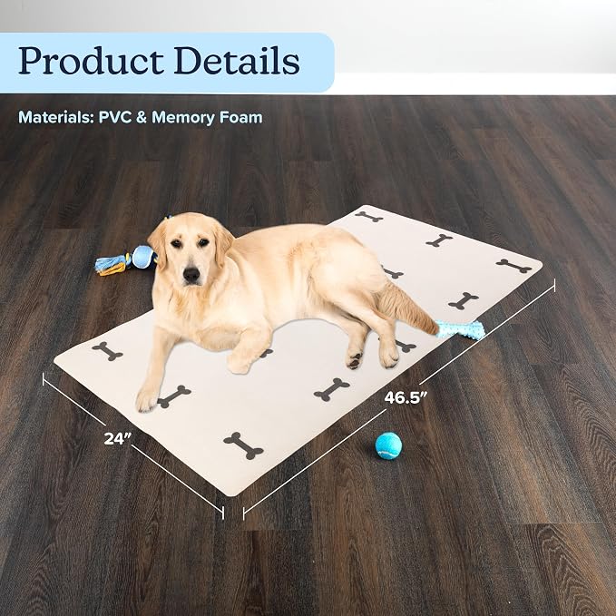 Dog Mat for Food and Water, Crate Pad, and Floor Protector - 55” x 28” Extra Large PVC Memory Foam Pad with Non-Slip Bottom - Stain, Scratch, and Water-Resistant Floor Mat by PETMAKER (Dog Bones)