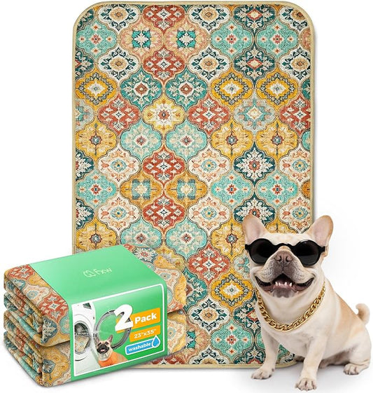 FXW Washable Pee Pads for Dogs, Puppy Pads with Super Absorbent, Specifically Designed for 36inch Cages, 23" x 35" Rectangle, Beige Gourd, 2 Packs