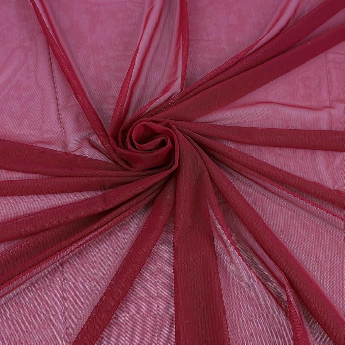 Superfine 4-Way Stretch Net Fabric Nylon Spandex Power Mesh, Pre-Cut 5 Yards Long 60" Wide, Lightweight Sheer (Wine Red)
