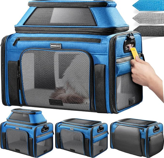 Top-Expandable Pet Carrier with Treat & Pet Window,18x13x9.5 Inch Southwest Frontier Airline Approved,Soft-Sided Dog Carrier for Small Dogs and Cats,Travel Cat Carrier with Locking Safety Zippers